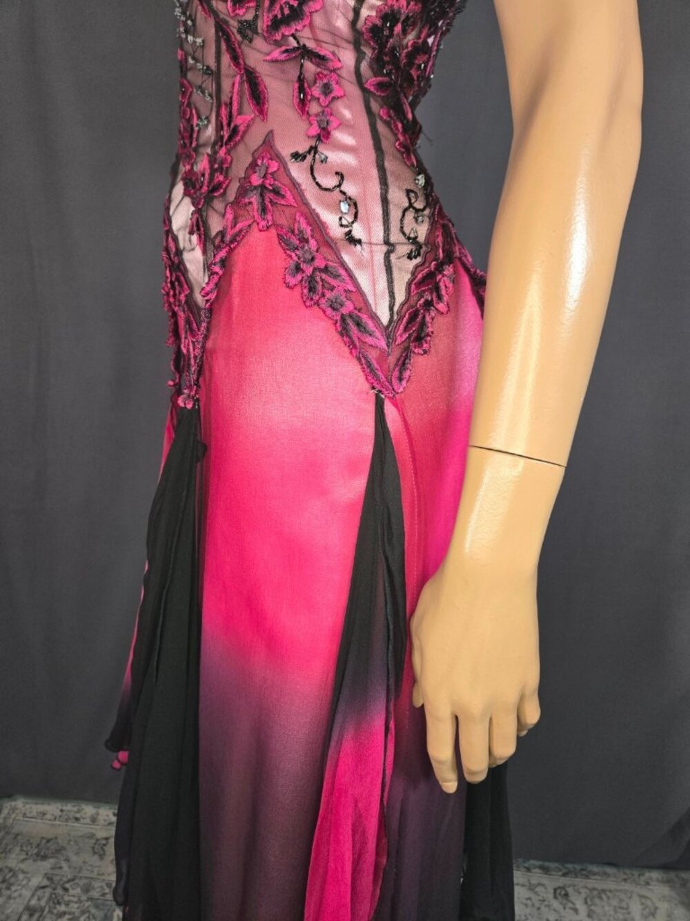 Vintage La Femme Paris Silk Beaded Maxi Dress Pink Purple Size 6 Fits Like 2/4 - Picture 10 of 15